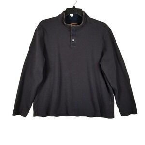 Johnston & Murphy Mens XXL Black Cotton Pique Mock Neck Snap Pullover Sweater